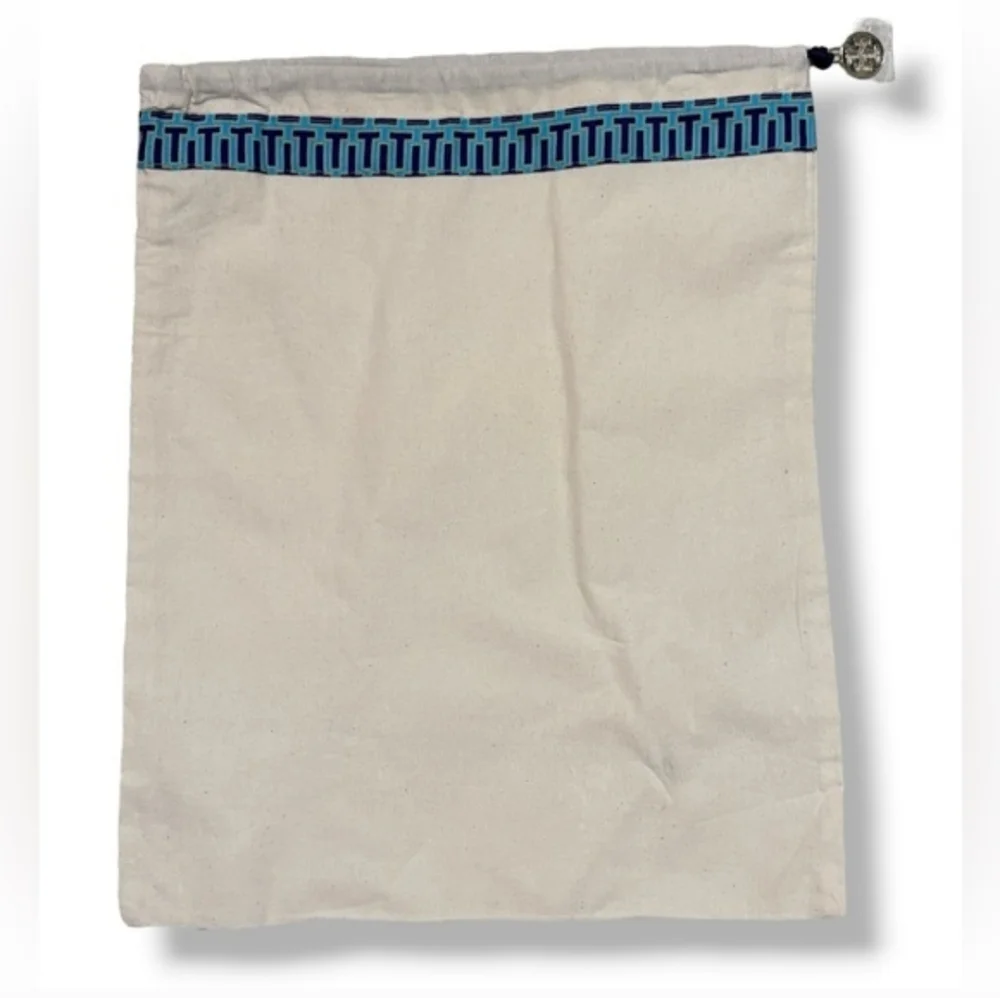 TORY BURCH Cotton Canvas Drawstring Dust Bags Blue “T” Trim Set of Two